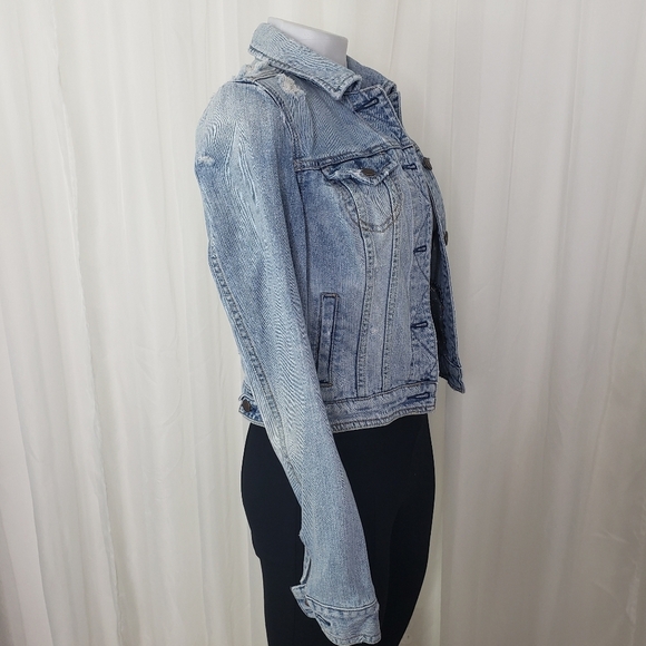 AEO crop distressed embroidered denim jacket southwestern pattern size medium - Picture 5 of 8